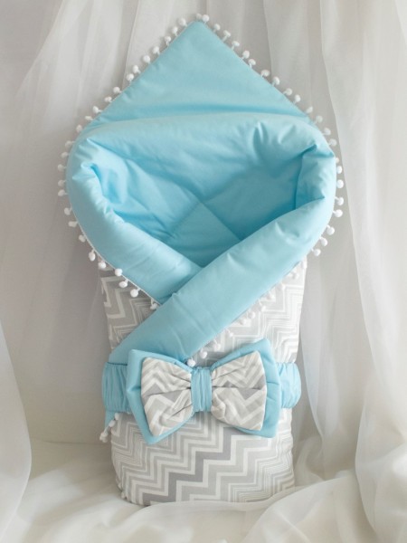 Плед-конверт Зигзаг голубой