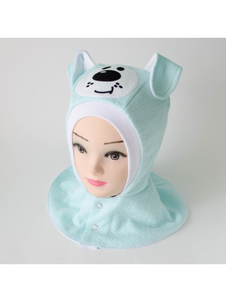 Шапка-шлем Собачка мятный/белый