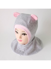 Шапка-шлем "Ушки" серый/розовый