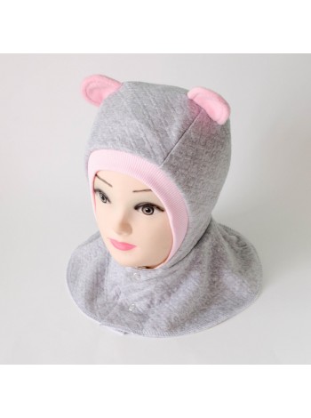 Шапка-шлем Ушки серый/розовый