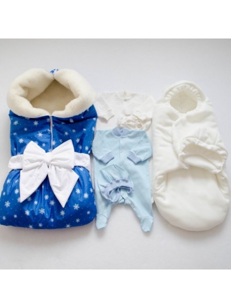 Комплект зимний Снежинки синий на овчине