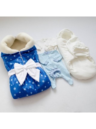 Комплект зимний Снежинки синий на овчине