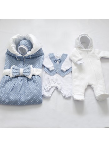 Комплект с комбинезоном Голубой в горошек