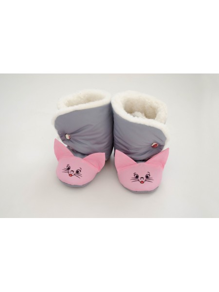 Сапожки-зверята Котик серый/розовый
