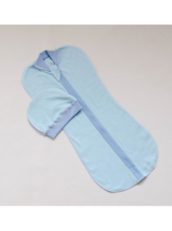 Пеленка-кокон на молнии и шапочка (голубой)