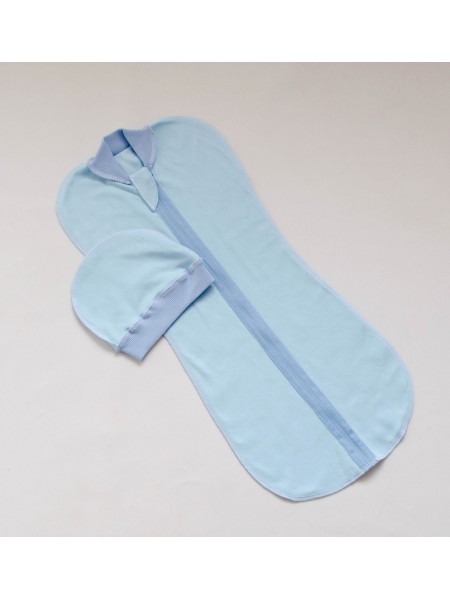 Пеленка-кокон на молнии и шапочка (голубой)