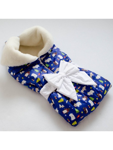 Одеяло-трансформер Зимний лес синий на овчине