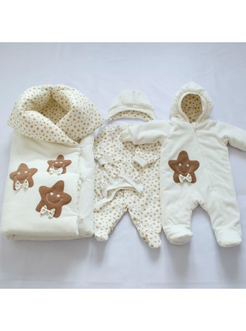 Комплект с комбинезоном Пуговки молочный велюр