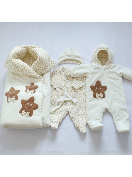 Комплект с комбинезоном Пуговки молочный велюр
