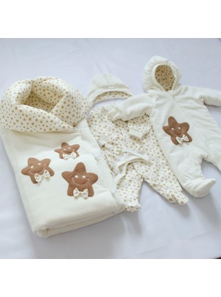 Комплект с комбинезоном Пуговки молочный велюр