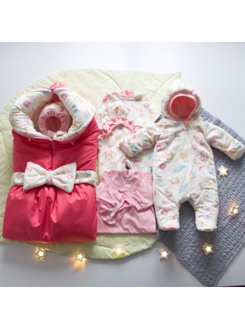 Комплект с комбинезоном Сладкие зайки коралл
