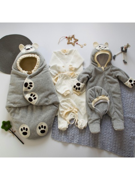 Комплект зимний Мишка серый меланж на овчине