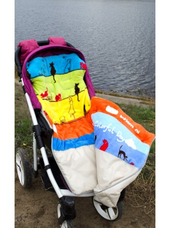 Конверт в прогулочную коляску (бежевый/котики)