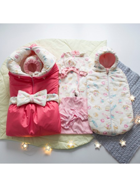 Комплект с коконом Сладкие зайки коралл