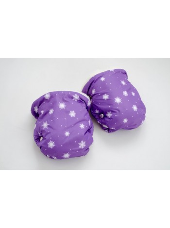 Муфты-рукавицы для коляски на овчине (снежинки на фиолетовом)