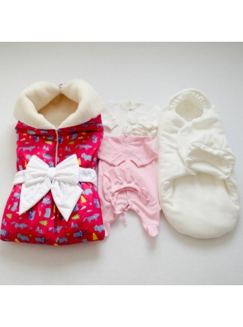 Комплект зимний Зимний лес яр.розовый на овчине