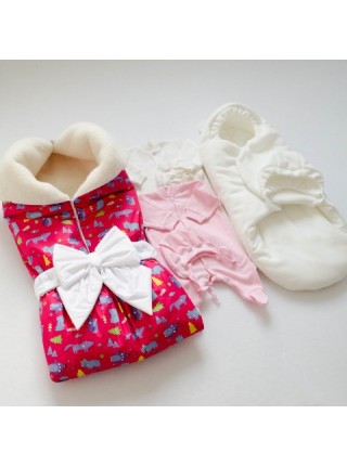 Комплект зимний Зимний лес яр.розовый на овчине