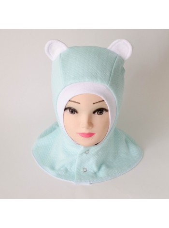 Шапка-шлем Ушки мятный/белый