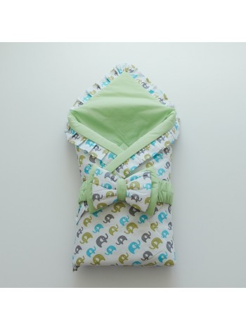 Плед-конверт Слоники зеленый