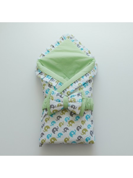 Плед-конверт Слоники зеленый