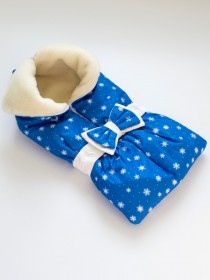 Одеяло-трансформер "Снежинки" синий на овчине