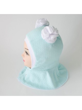 Шапка-шлем Помпоны мятный/белый