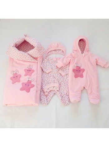 Комплект с комбинезоном Пуговки розовый велюр
