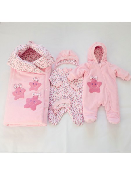 Комплект с комбинезоном Пуговки розовый велюр