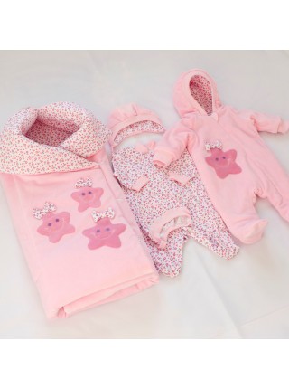 Комплект с комбинезоном Пуговки розовый велюр