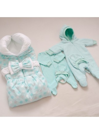 Комплект с комбинезоном Звездочки мятный
