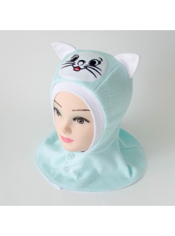 Шапка-шлем Кошечка мятный/белый