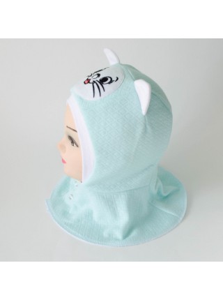 Шапка-шлем Кошечка мятный/белый