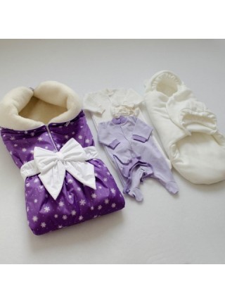 Комплект зимний Снежинки фиолетовый на овчине