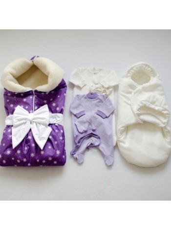 Комплект зимний Снежинки фиолетовый на овчине