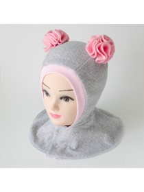 Шапка-шлем "Помпоны" серый/розовый