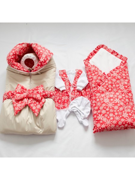 Комплект с пледом Снежинки бежевый зимний