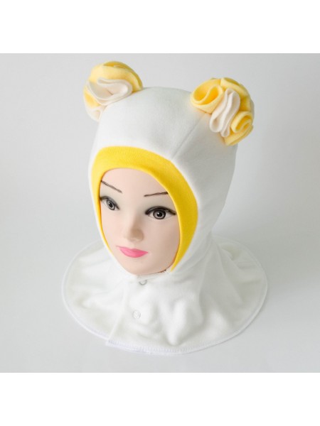 Шапка-шлем Помпоны молочный/желтый