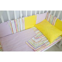 Комплект в кроватку (радуга с желтым)