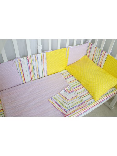 Комплект в кроватку (радуга с желтым)
