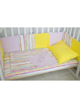 Комплект в кроватку (радуга с желтым)