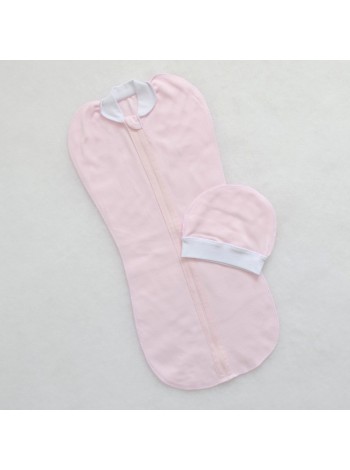 Пеленка-кокон на молнии и шапочка (розовый)