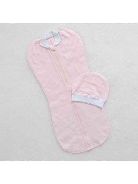 Пеленка-кокон на молнии и шапочка (розовый)