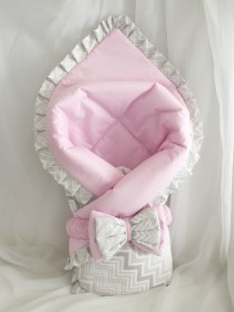 Плед-конверт "Зигзаг" розовый рюши