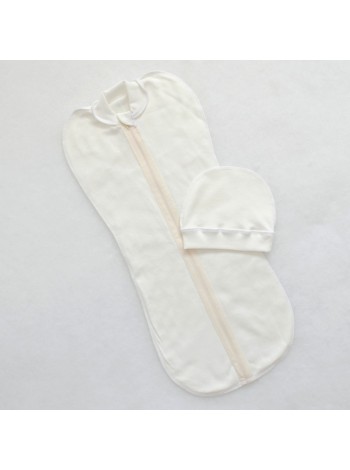 Пеленка-кокон на молнии и шапочка (молочный)