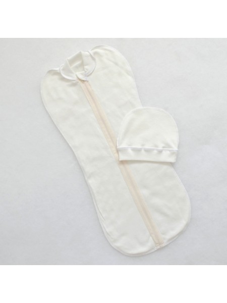 Пеленка-кокон на молнии и шапочка (молочный)