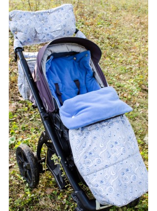 Конверт в прогулочную коляску (серый с ракетами/т.голубой)