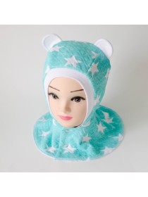 Шапка-шлем "Ушки" мятный со звездами/белый