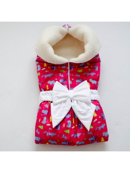 Одеяло-трансформер Зимний лес яр.розовый на овчине